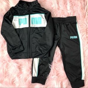 💙PUMA💙 Toddler 2pc Black & Blue Zip-Up Track Suit, Jacket and Sweat Pants, 2T